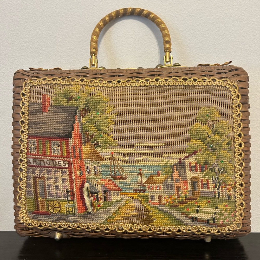 1950s Needlepoint/Wicker Box Purse